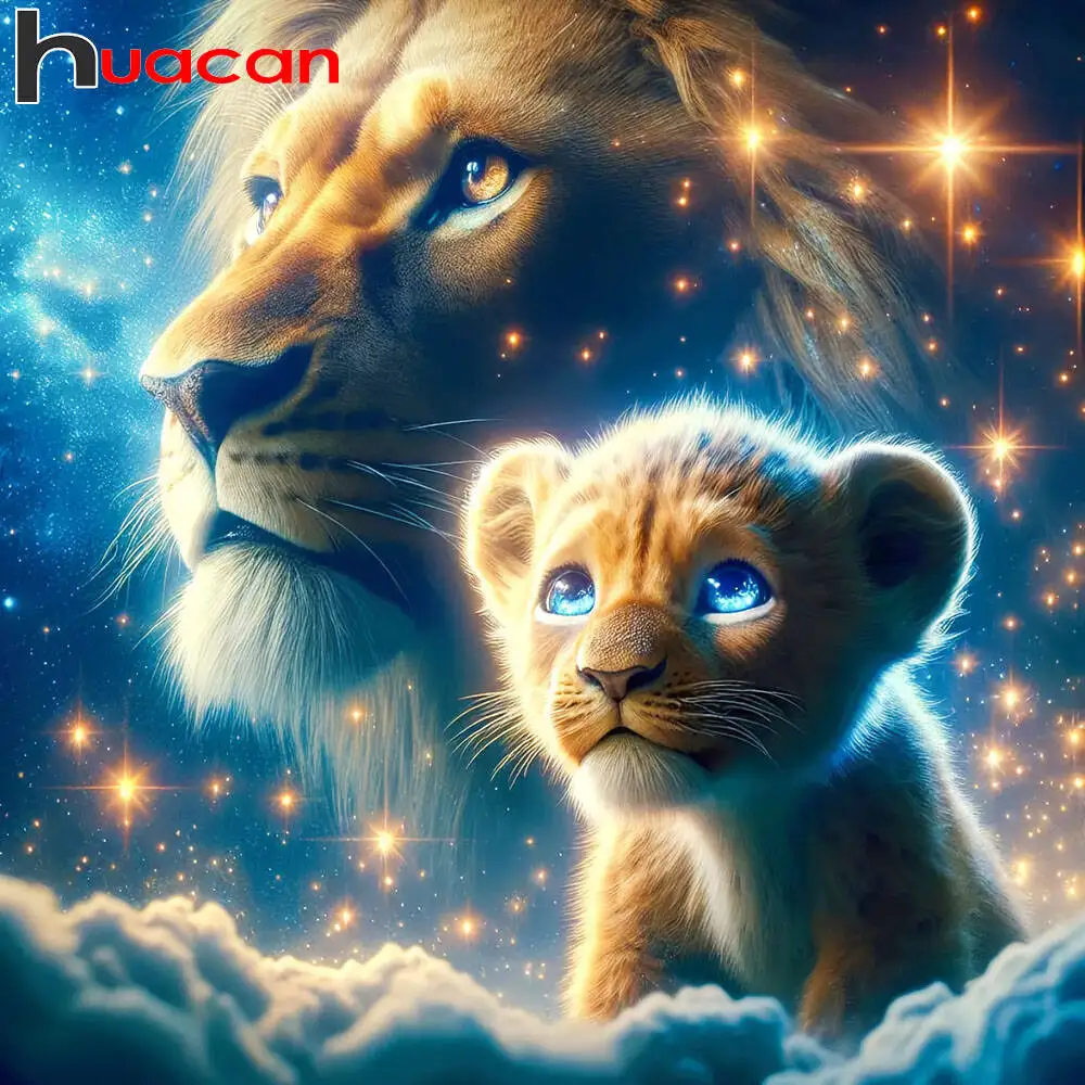 Huacan DIY 5D Diamond Painting Lion Embroidery Cartoon Animal Full Square Round Drill Mosaic Set Wall Decor Handmade Gift