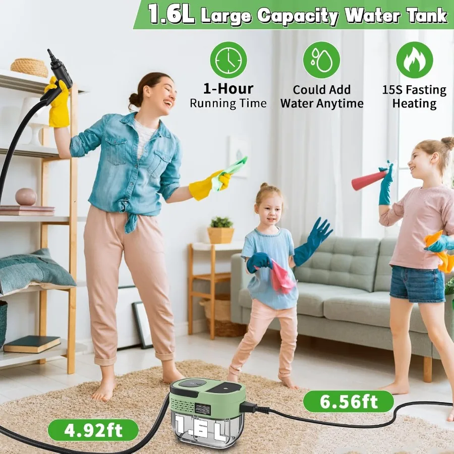 Handheld Steam Cleaner for Home 2500W High Temperature Pressurized Machine 1.6L Water Tank HandleControlled Steam Output Portab