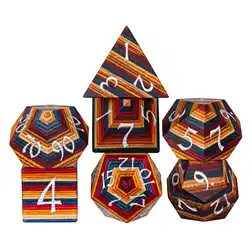 Cusdie DND Wooden Dice Set Unique Stripe D&D Dice 7Pcs D4 D6 D8 D10 D% D12 D20 Polyhedral Games Dice Set for Table Games TRPG