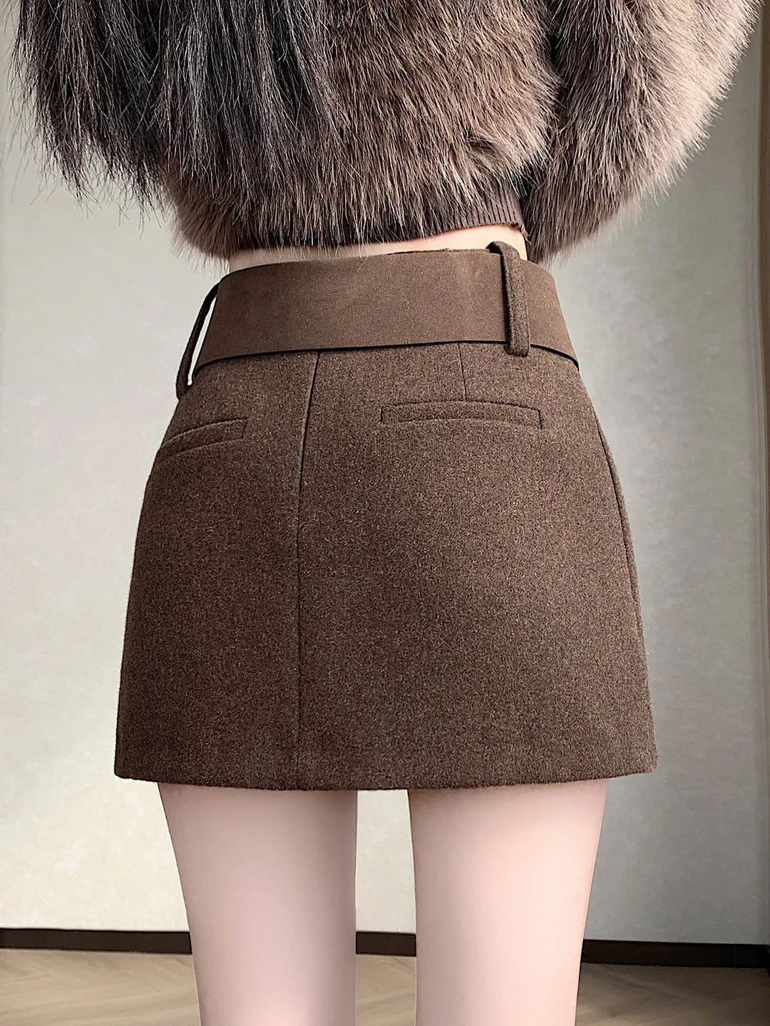 

Утепленная шерстяная юбка А-силуэта с высокой талией для женщин, осенне-зимняя теплая короткая юбка, не просвечивающая, для прогулок и деловых поездок