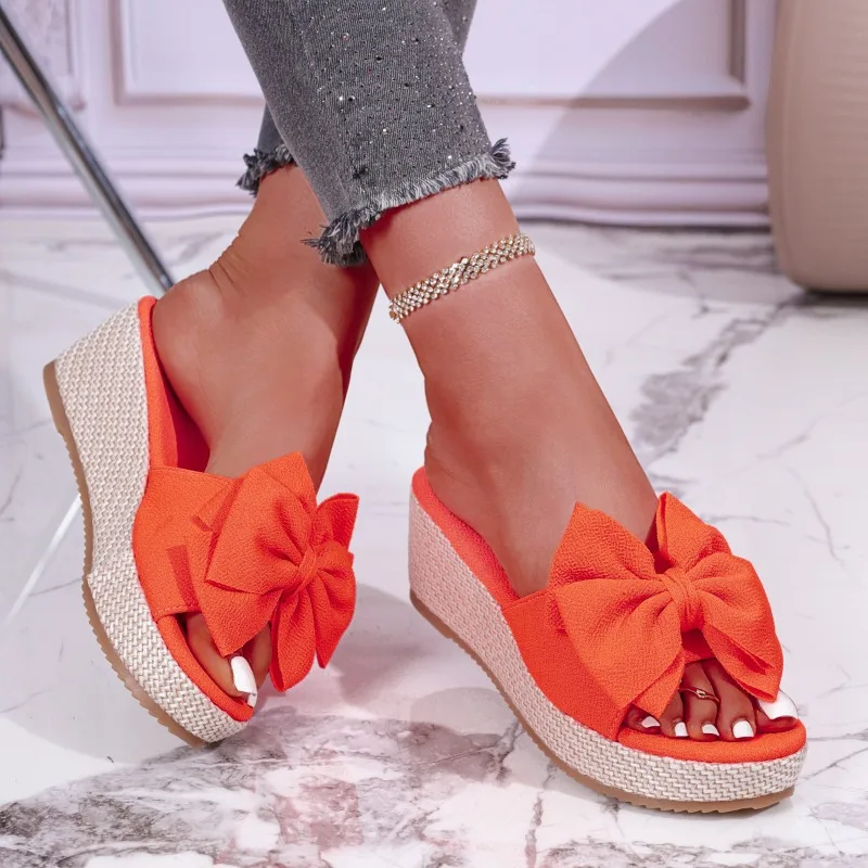

Slippers Fashion Round Bow Wedge Toe Peep Toe Suede Platform Non-Slip Pumps
