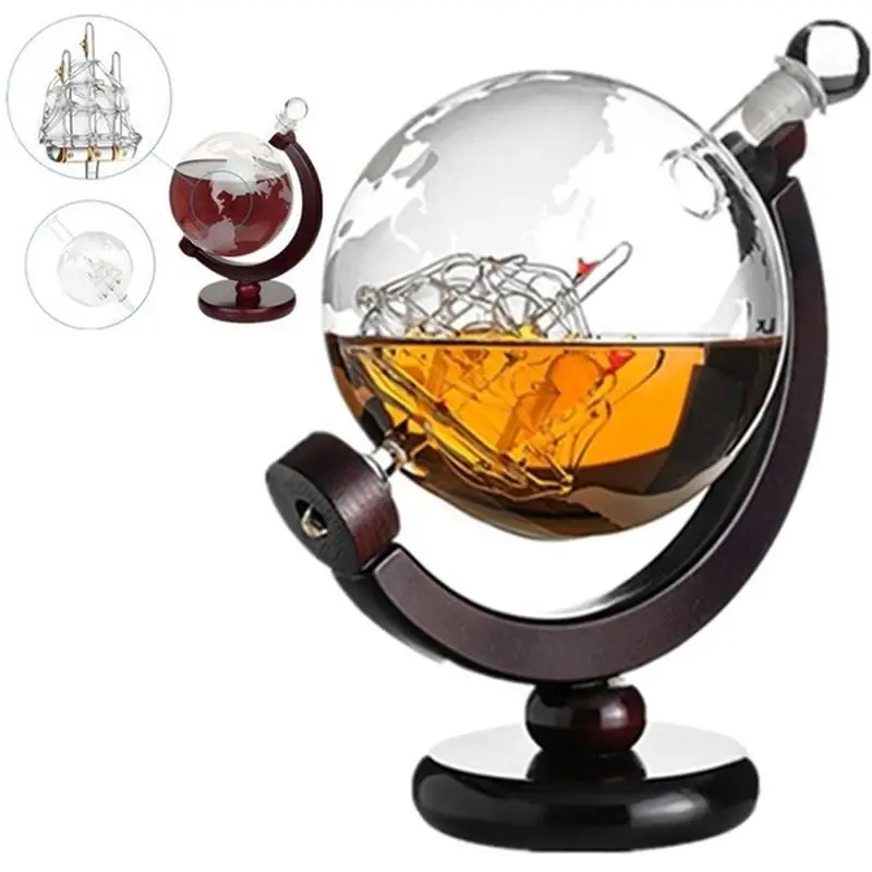 850ml Large Glass Globe Round Liquor Decanter Gift Whiskey Bottle Wine Decanter Holder