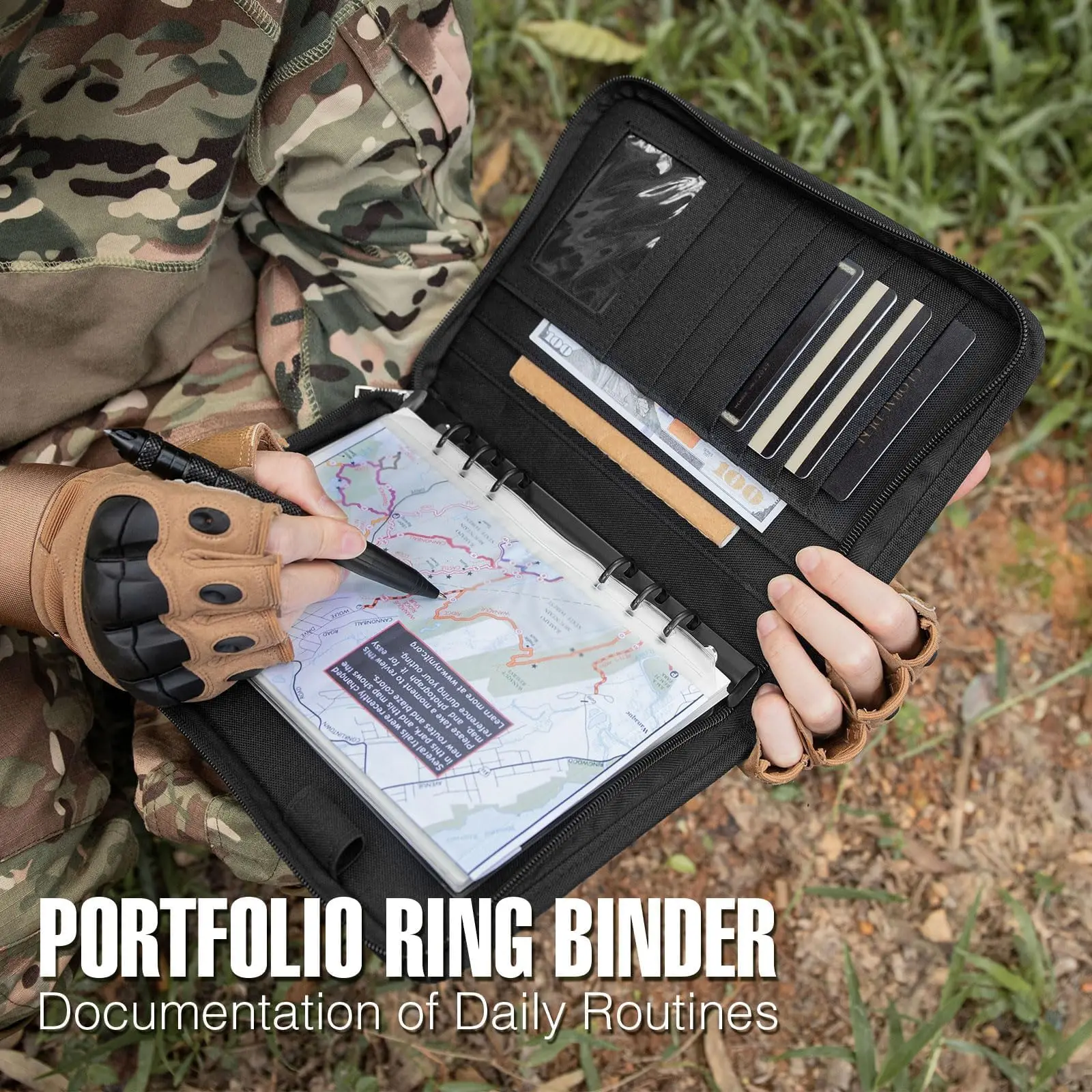 Padfolio Ring Binder with 80 Sheets 160 Pages of Loose-Leaf Paper, Weatherproof Notebook Cover, Tactical Notebook(Cover Only)