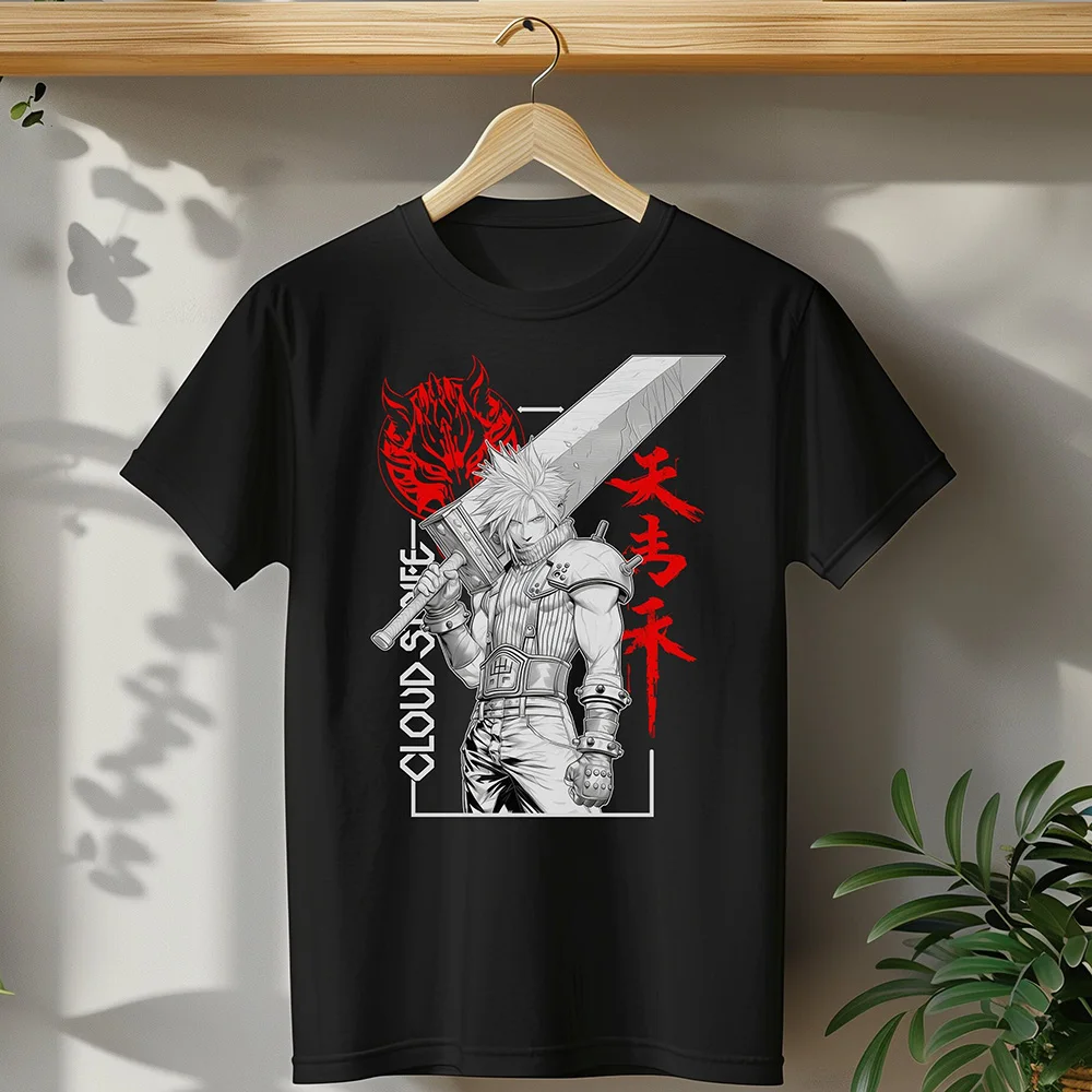 

0406 FINAL FANTASY 7 Cloud Strife Video game Gift t shirt for RPG Gamer 100% cotton Short Sleeve Graphic clothes All size tops