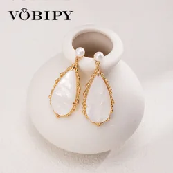VOBIPY Natural Fresh Water Big Baroque Pearl Earrings For Women Girl Plant Leaves Dangle Earrings Luxury Handmade Fine Jewelry