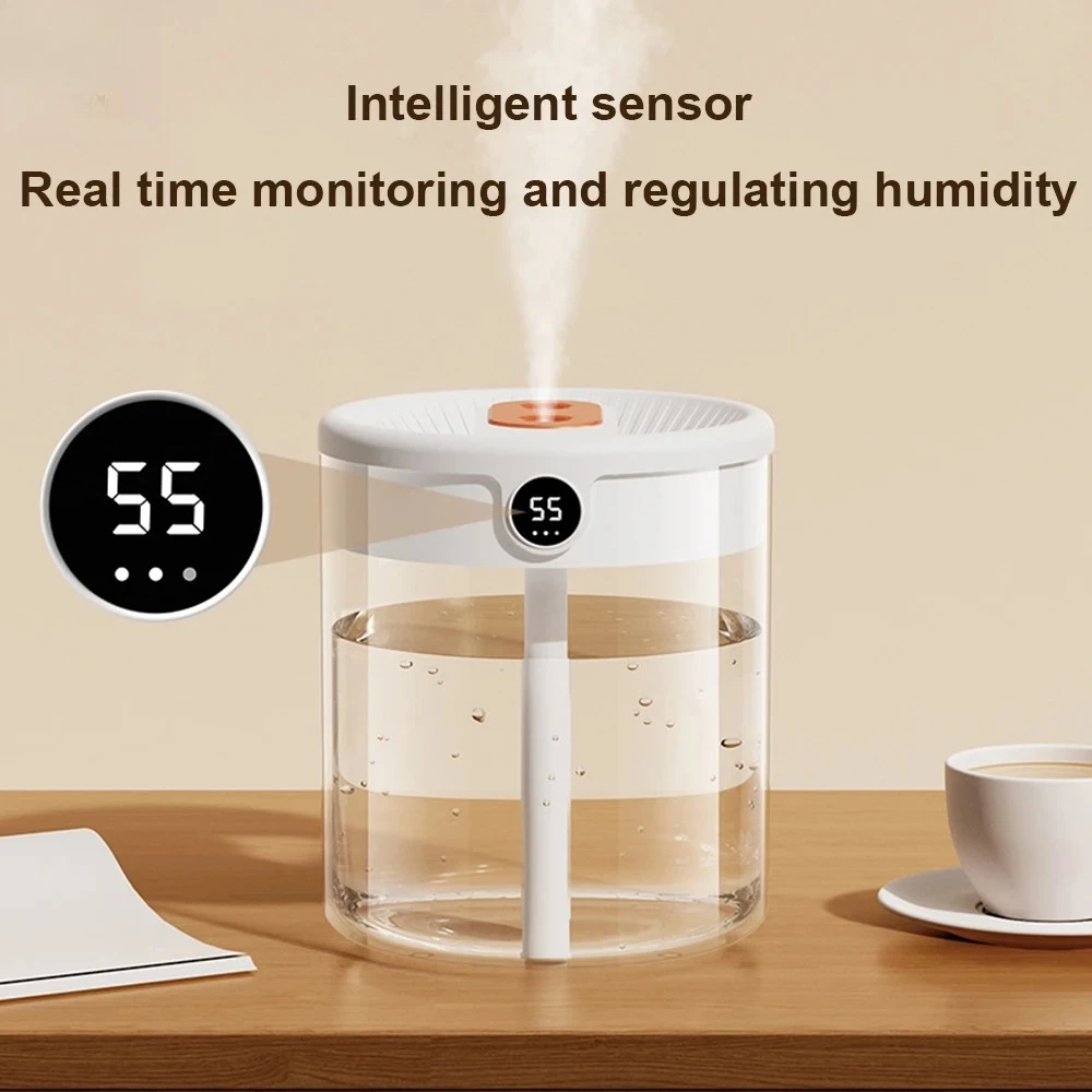 2L Large Air Humidifier USB Air Purifying Mist Maker With Humidity Monitoring Display Visual Water Tank Silent Fogger 2 nozzle