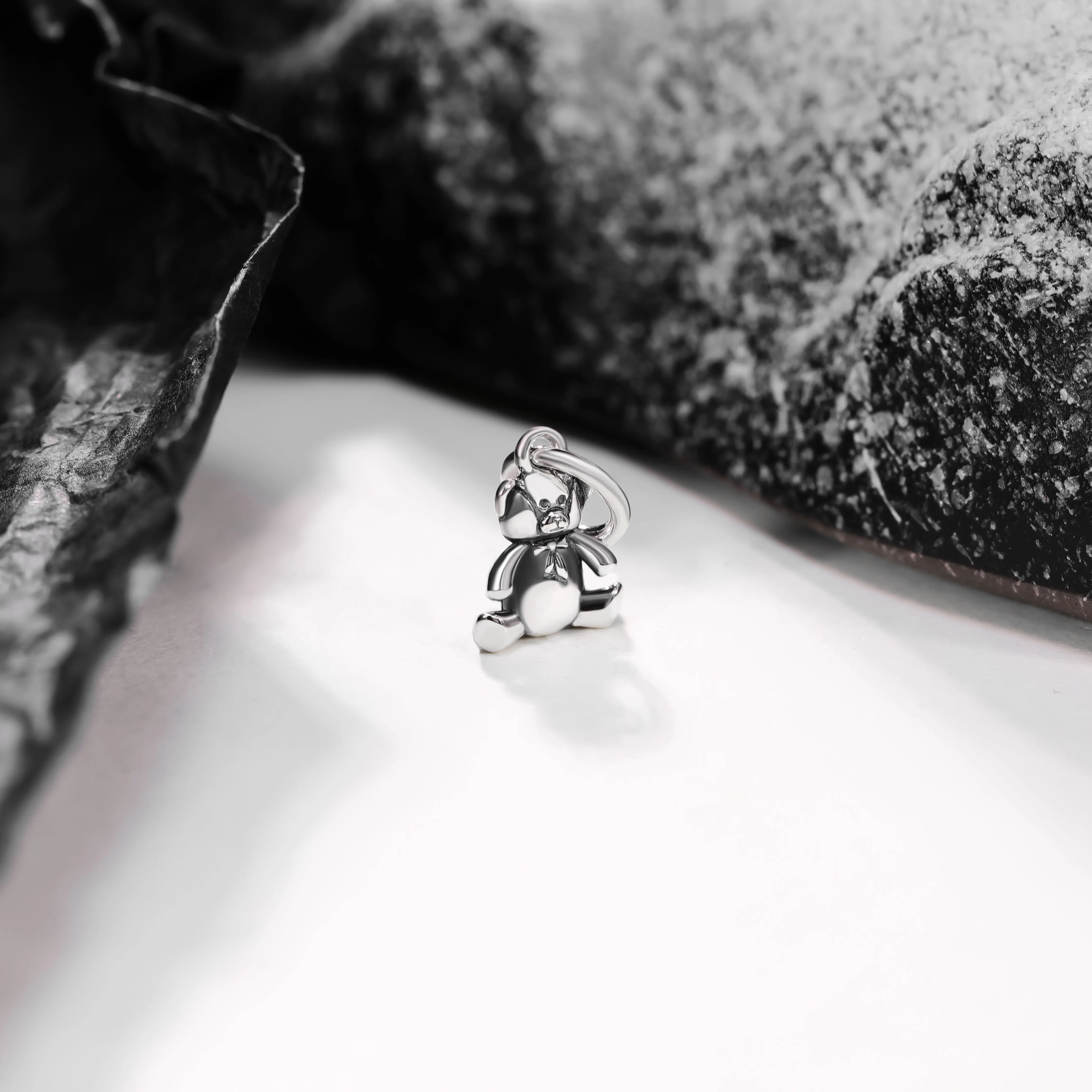 

DJ084 genuine 925 sterling silver keychain DIY silver jewelry accessory plush teddy bear pendant