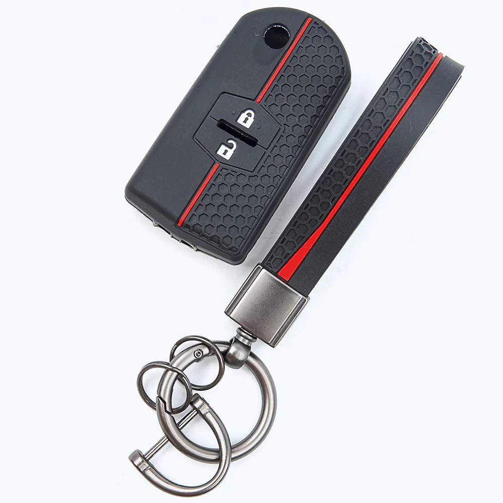 For Mazda 2 3 5 6 CX 5 CX 7 CX 9 RX 8 MX 5 MPV Soft Silicone Smart Key Protector Lanyard Key Ring Button Access Protection