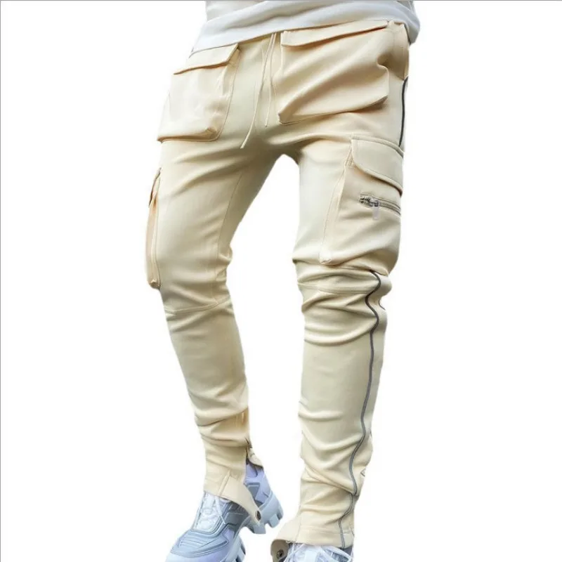 

Male Trousers Khaki Joggers Men's Cargo Pants Slim Sports Autumn Reflective Stretch High Quality Emo Designer Casual Regular Fit