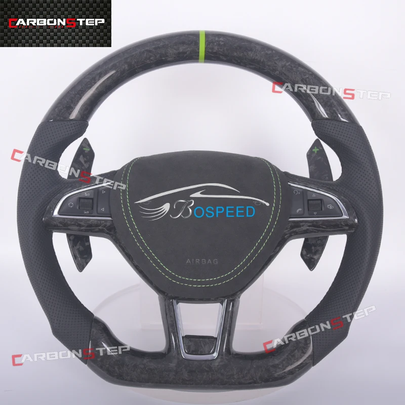 

Suede Leather Carbon Fiber Led Steering Wheel For Skoda Octavia MK3 VRS Superb Rapid Laura Fabia Sports Racing Cars Forged