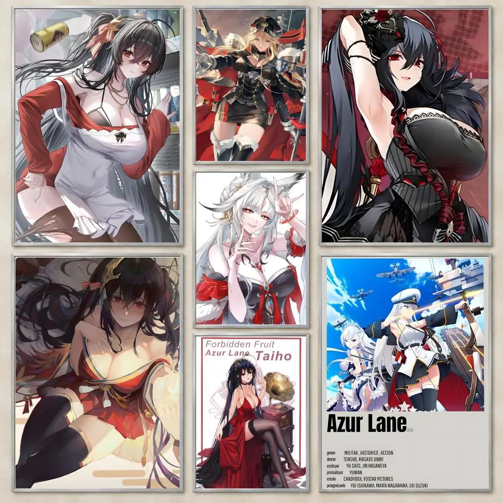 Game Shooter Azur Lane Poster Self-Adhesive Wall Art HD Print For Dorm Teen Room Decor Gift