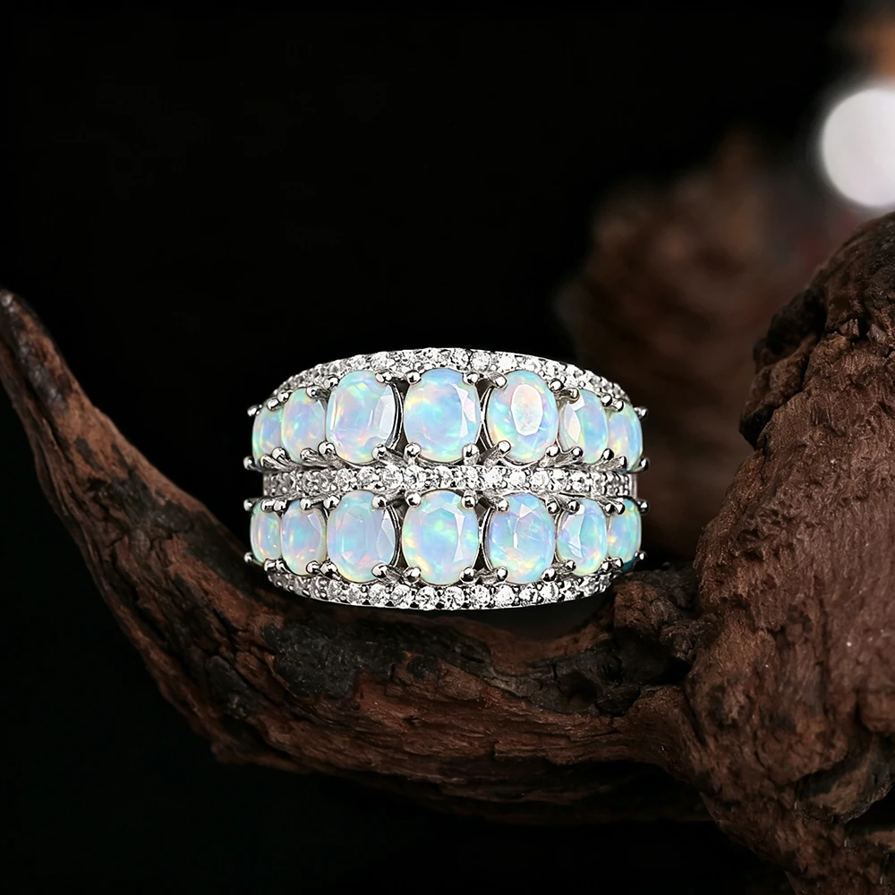 Exquisite 925 Sterling Silver Ring Natural Opal October Birthstone Real Gemstones Fine Jewelry for Women's Anniversary Gifts