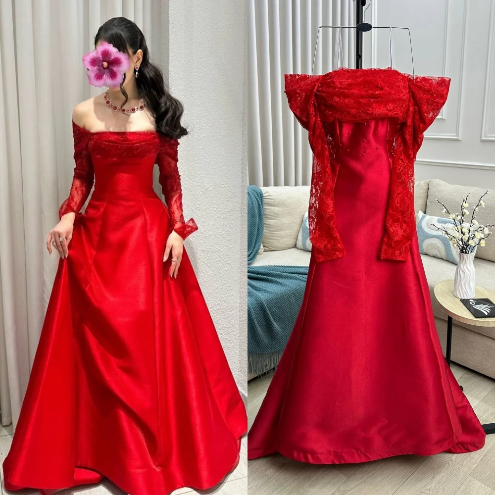 

Customized Elegant Charmeuse Beading Applique Draped A-line Boat Neck Long Dresses Bespoke Occasion Dresses Retro Formal Fashion