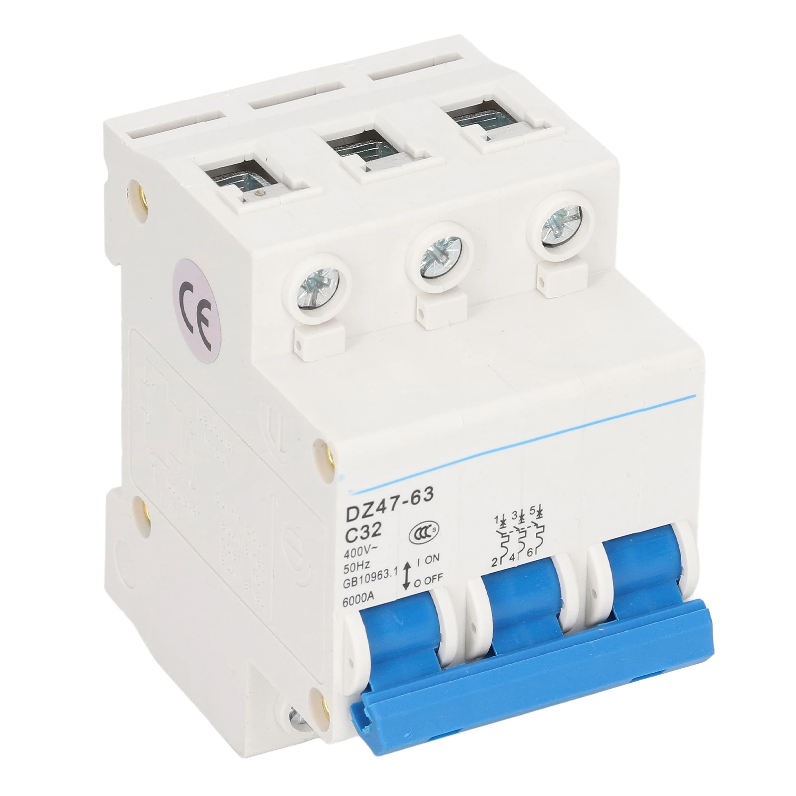 DIN Rail Mount Circuit Breaker 32A Pa66 Modular Construction 3P Circuit Breaker Breaking Capacity 6000A for Electrical Systems