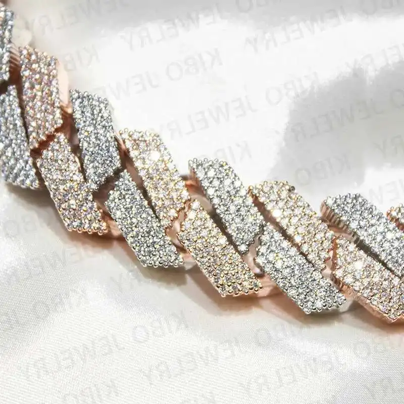 

Iced Out Two Tone VVS Moissanite Necklace 925 Sterling Silver And Rose Gold Plated Big Huge 18mm Moissanite Cuban Link Chain