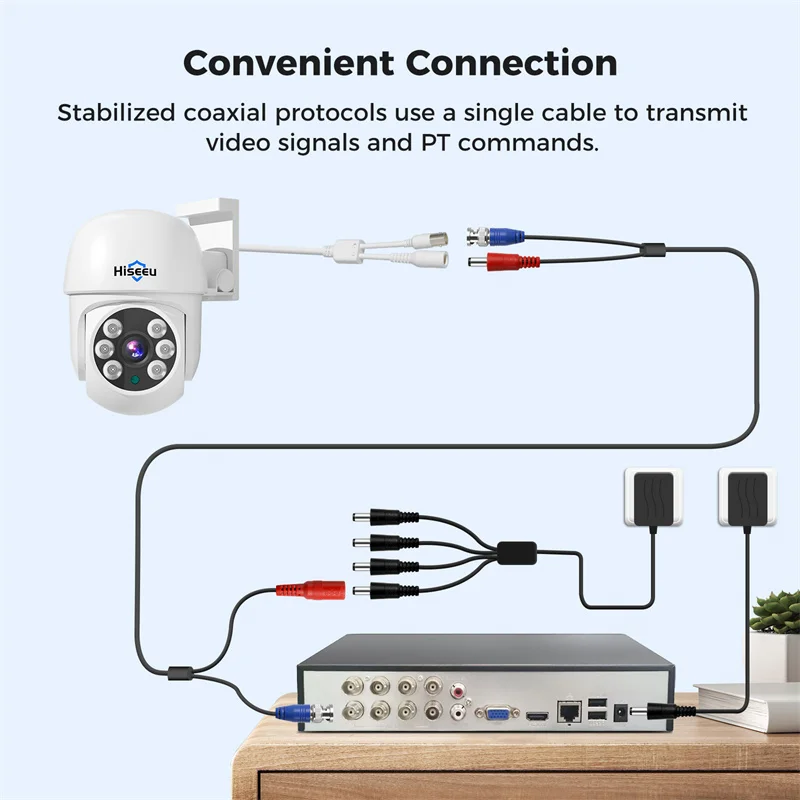Hiseeu AHD5 5MP PTZ Home Wired Security Camera Clear Night Vision CCTV Analog TVI CVI XVI Smart Motion Detection Security Dome W