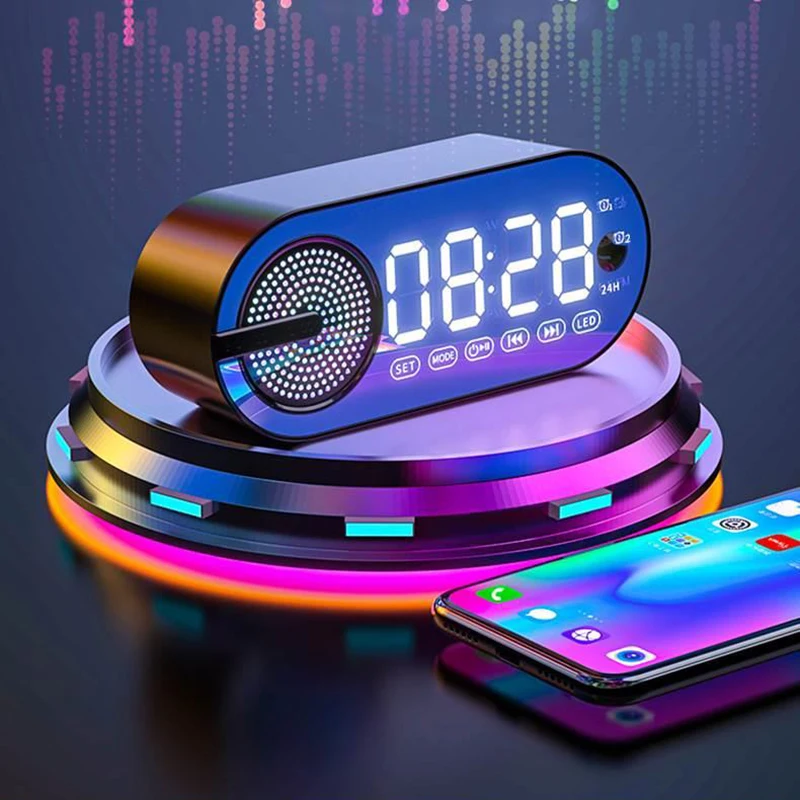 

LED Alarm Clock BT Speakers Wireless Alarm Clock with FM Radio USB for Bedroom LED Digital Display Sleep Timer Portable Mirror
