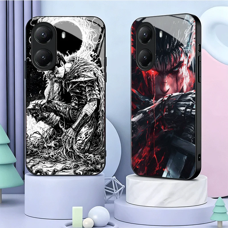 Coque de téléphone en verre trempé G-Guts B-Berserks Anime pour Xiaomi Poco M7 M8 X7 X8 Pro Max X6 X5 X3 Redmi 15 15C 14C 13C 15T 17T M6 M