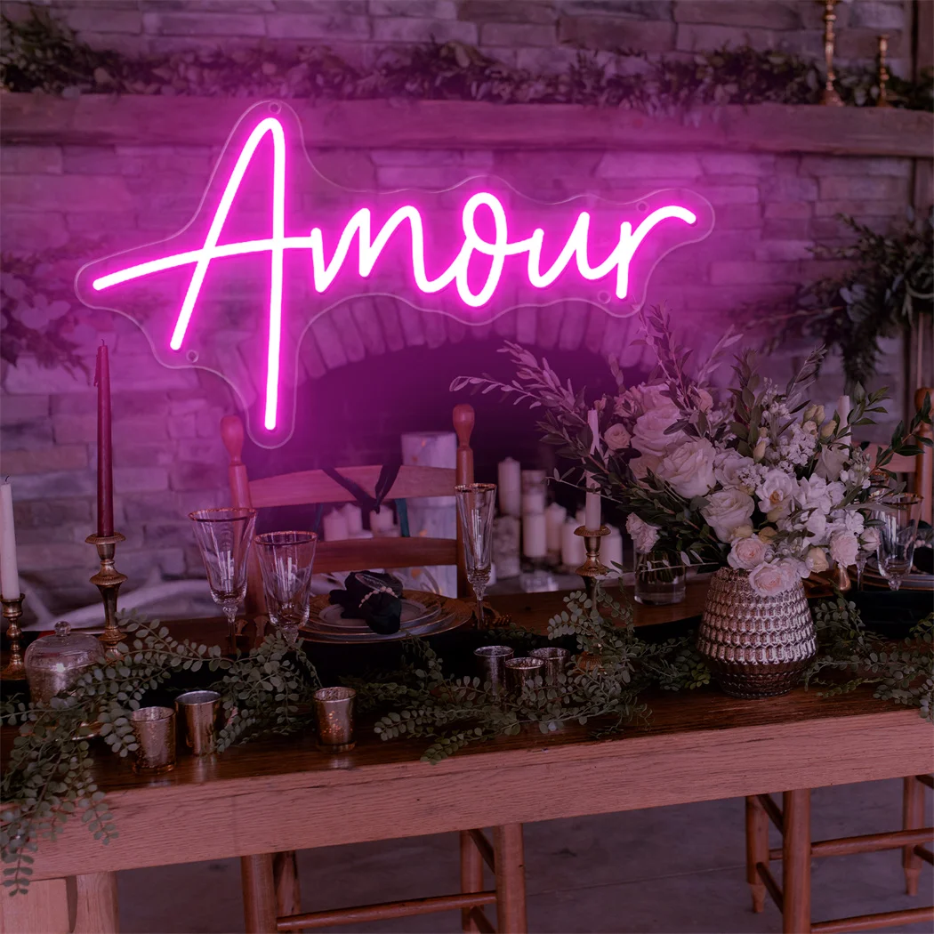 Amour Neon LED Signs Wedding Decor Party Neon Sign Lights Bedroom Room Decoration Wall Hanging I Love You Decor Neon Lights