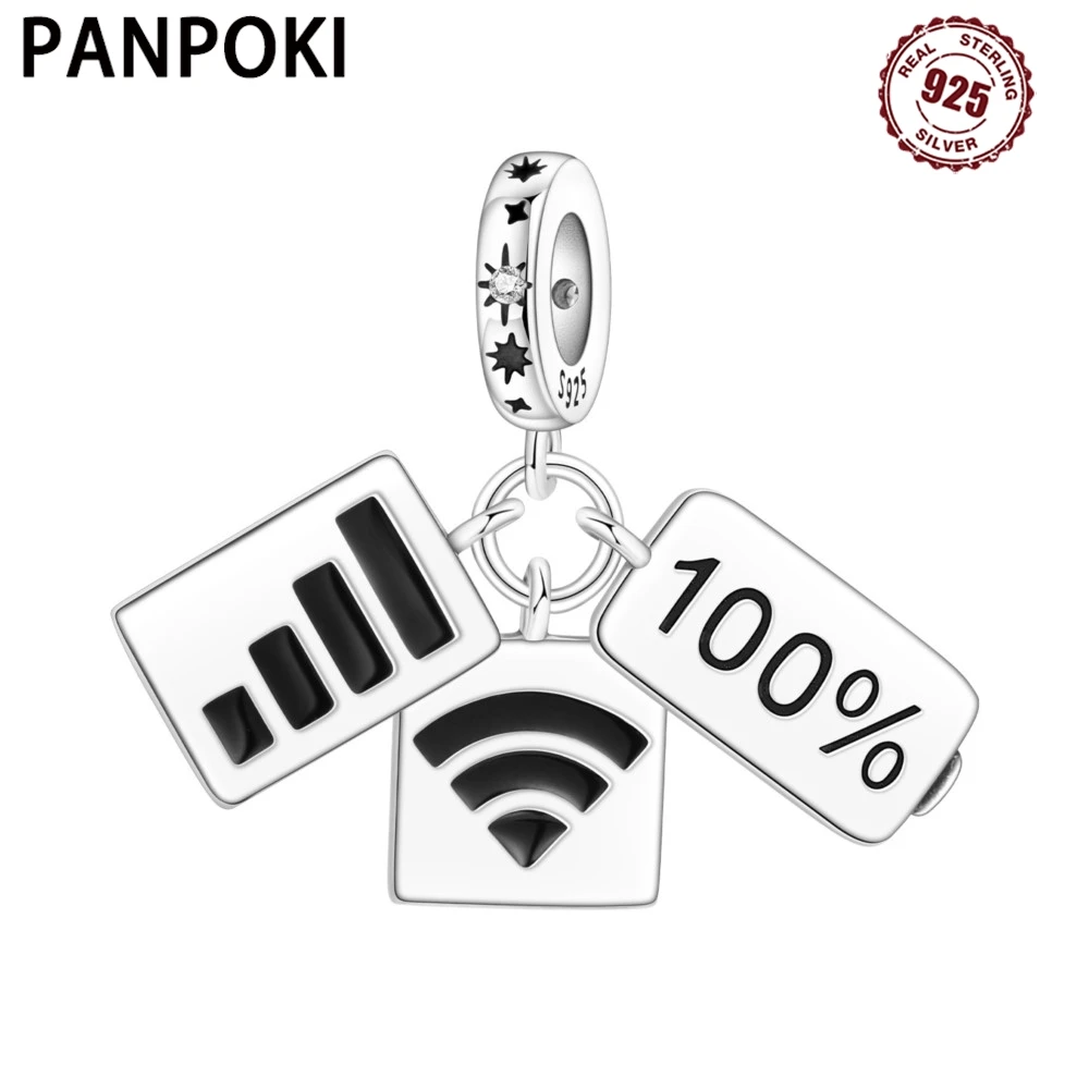 PANPOKI 925 فضة إشارة الهاتف المحمول واي فاي البطارية المعلقات الأصلية سوار حُليات المجوهرات الخرز الطرف لتقوم بها بنفسك الهدايا العصرية #1