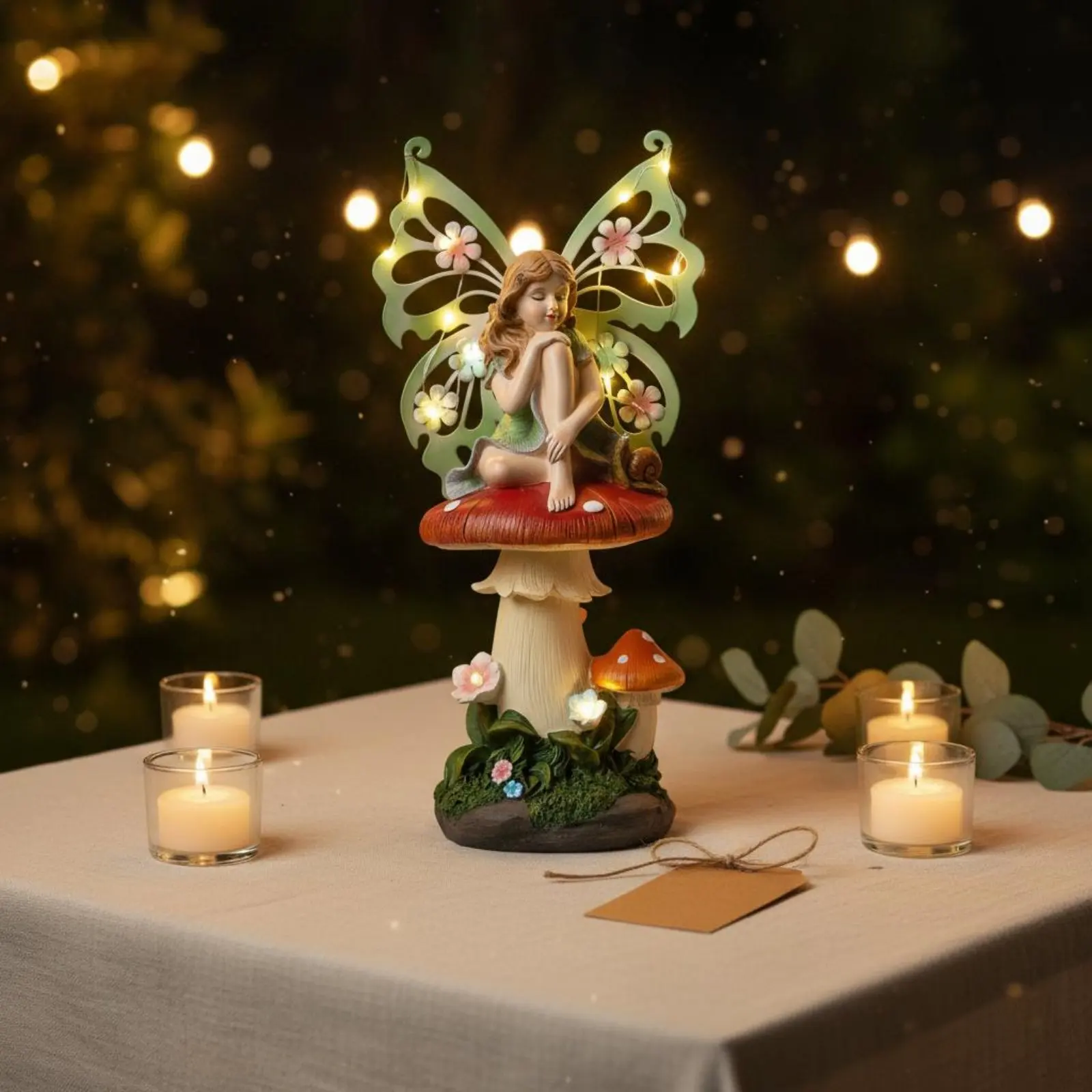 Solar Fairy Statue Whimsical Toadstool Fairy Lamp Solar Toadstool Statue Waterproof Weatherproof for Balcony view 5
