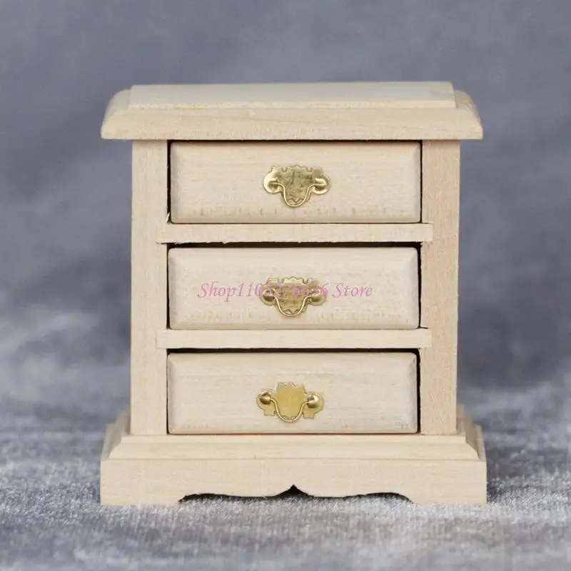 R6FD 1/12 بيوت الدمى خزانة جانبية مصنوعة يدويًا نموذج مصغر تصميم درج الأثاث