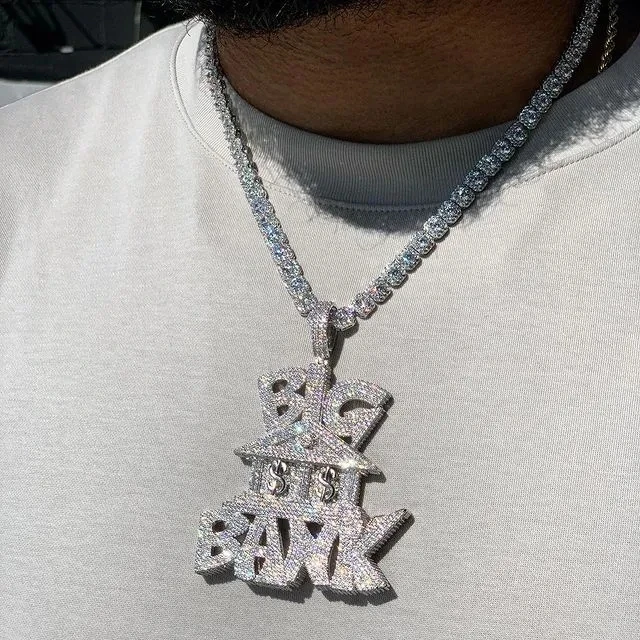 

2024 Iced Out Bling 5A Cubic Zircon Paved Letter Big BANK Money Pendant With Rope Chain Necklace For Fashion Men Hip Hop Jewelry