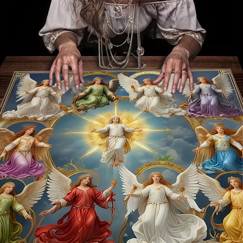 Divine Angelic Tarot Cloth Table Runner Sacred Spiritual Mystical Decorative Tablecloth Wicca Occult Magic Boho Astrology Crysta