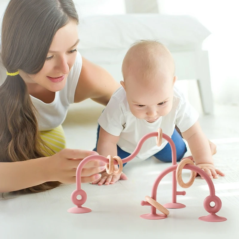 Anillo de madera suave para niños, mordedor de silicona sin BPA, juguete de dentición infantil, accesorios para bebés, fotografía para recién nacidos, juguetes para bebés