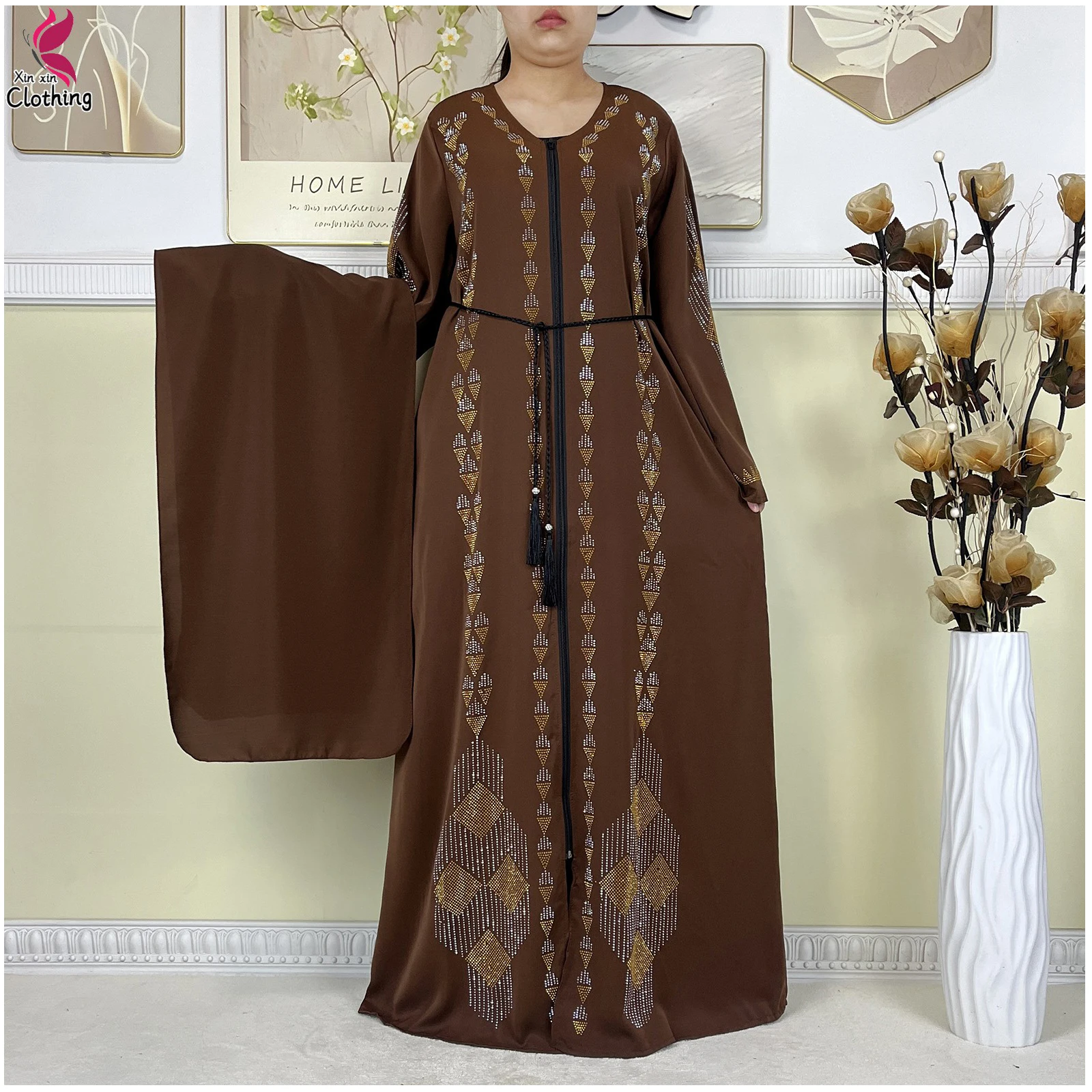 2025 Latest Fashion Women Elegant Dresses Long Sleeve Chiffon Dubai Women Robe Zipper Cardigan African Abaya Tradition Clothing