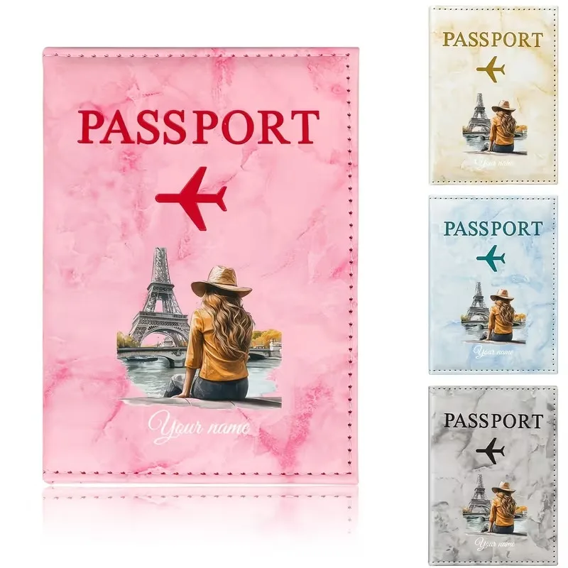 Custom Name Paris City Girl Illustration Passport Holder, Featuring a Romantic Autumn Scene of a Girl in Yellow with Her Back