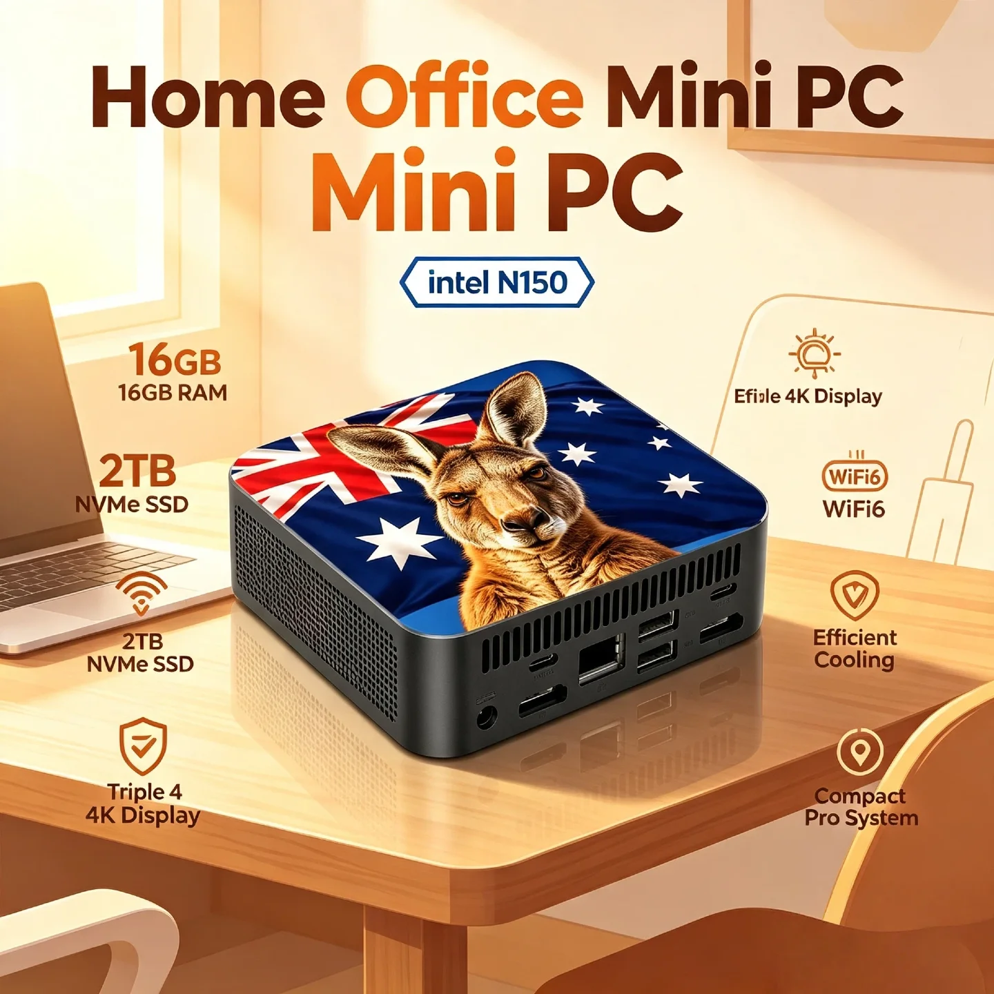 Intel Core N150 Mini PC 16GB RAM 2TB NVMe SSD Triple 4K Display WiFi 6 Efficient Cooling Home Office Computer Elite