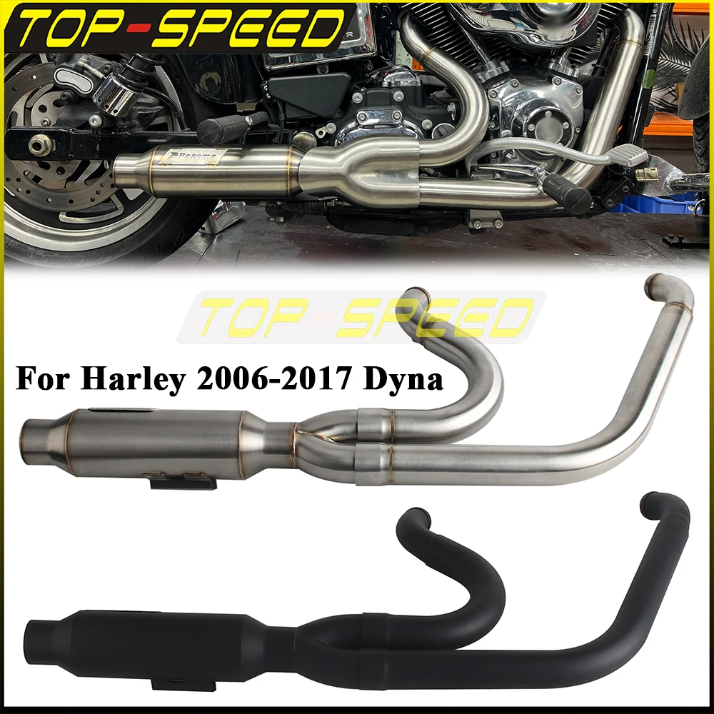 2-Into-1 Full Exhaust System Big Bore Stepped Pipe Muffler For Harley Dyna 06-17 Fat Bob Low Rider S Street Bob Wide Super Glide