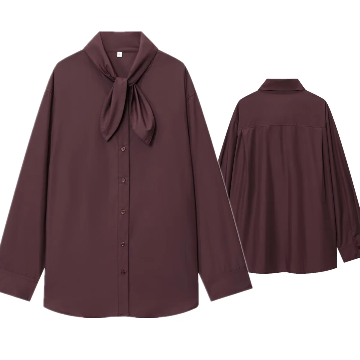 

Jenny&Dave French Minimalist Brown Scarf Collar Shirt Autumn Long-sleeved Loose Shirt Casual Top Kimono Blouse