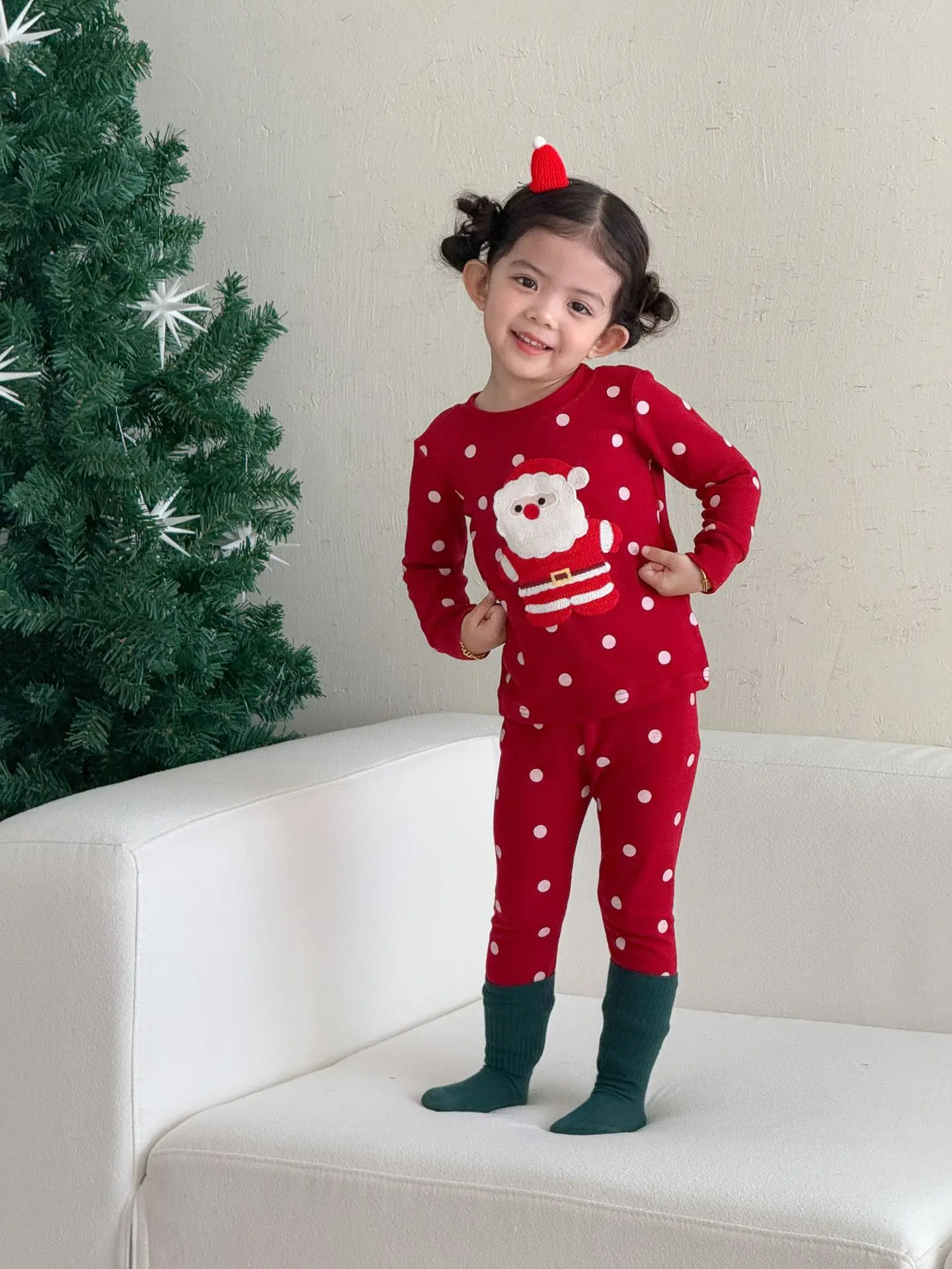 Autumn Children Christmas Warm Pajamas Set Boys Girls Cartoon Polka Dot 2pcs Suit Kids Long Sleeve Home Clothes Set 1-8 Years 2