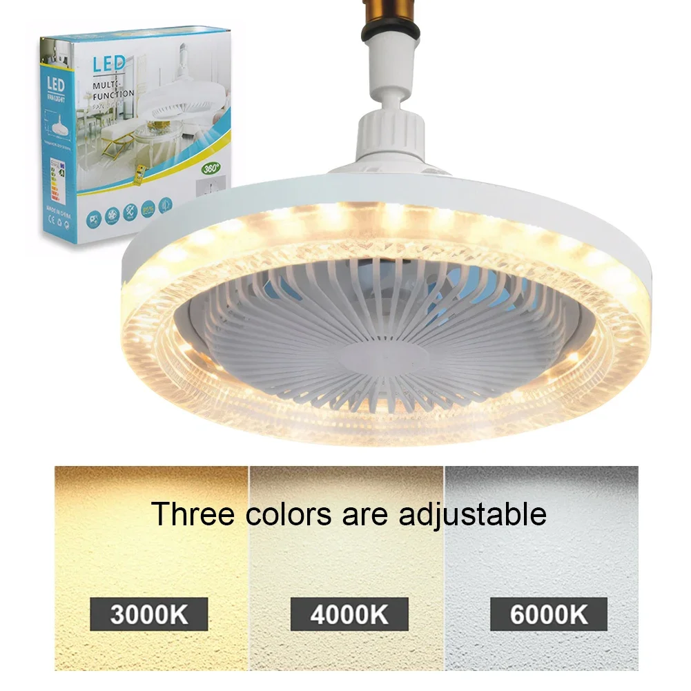E26/E27 Socket Ceiling Fans with Lights 3 Color Dimmable 50W LED Ceiling Light Fan Modern Fan Living Room Study Home Use