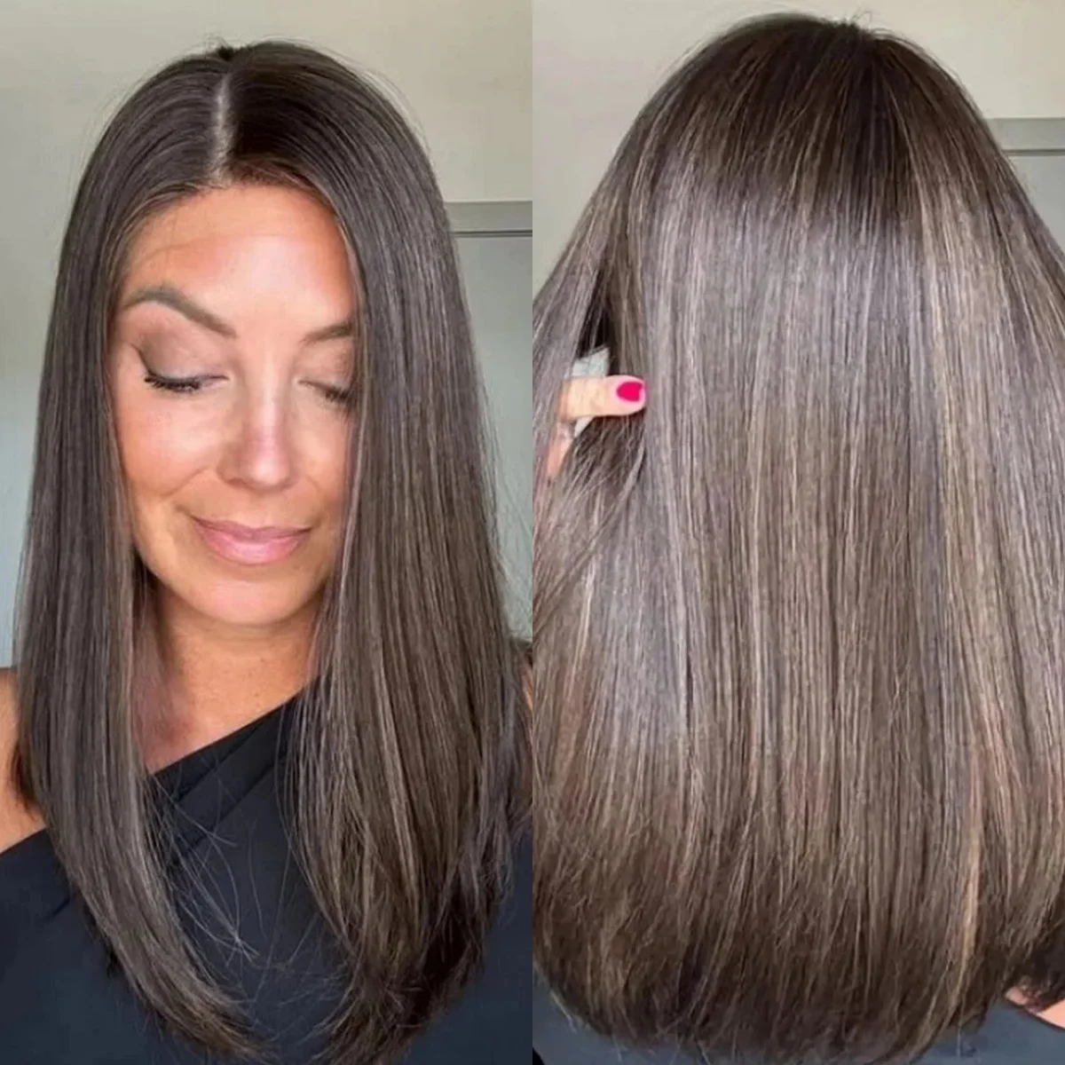 

Long Chestnut Brown Natural Straight Wig 13x4 Lace Front Wig 18" Dark 180%High Density Pre Plucked Heat Resistant Futura Fiber