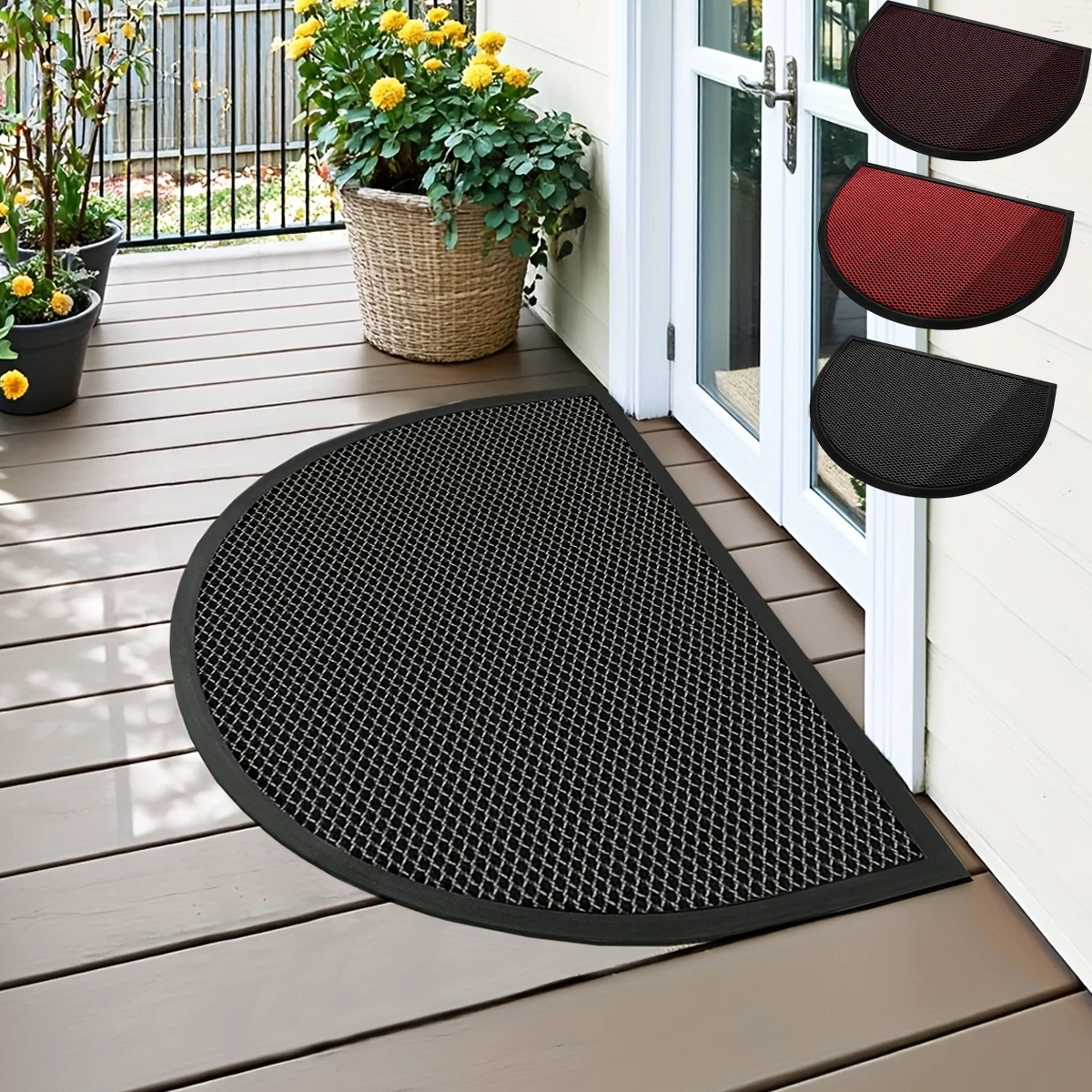

2026 New Half Circle Solid Color Rubber Floor Mat 3D Anti Slip Foot Mat Welcomes Outdoor Elastic Mesh Door Mat with TPE Backing
