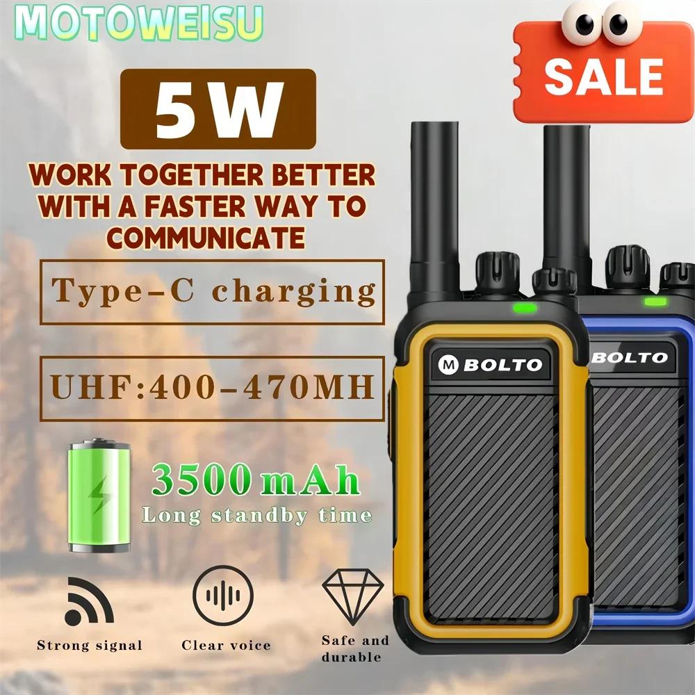 

2026 New 2PCS Portable Mini Walkie Talkie MOTOWEISU Noise Reduction UHF Transceiver Type-C Charging for Hunting Hiking Camping