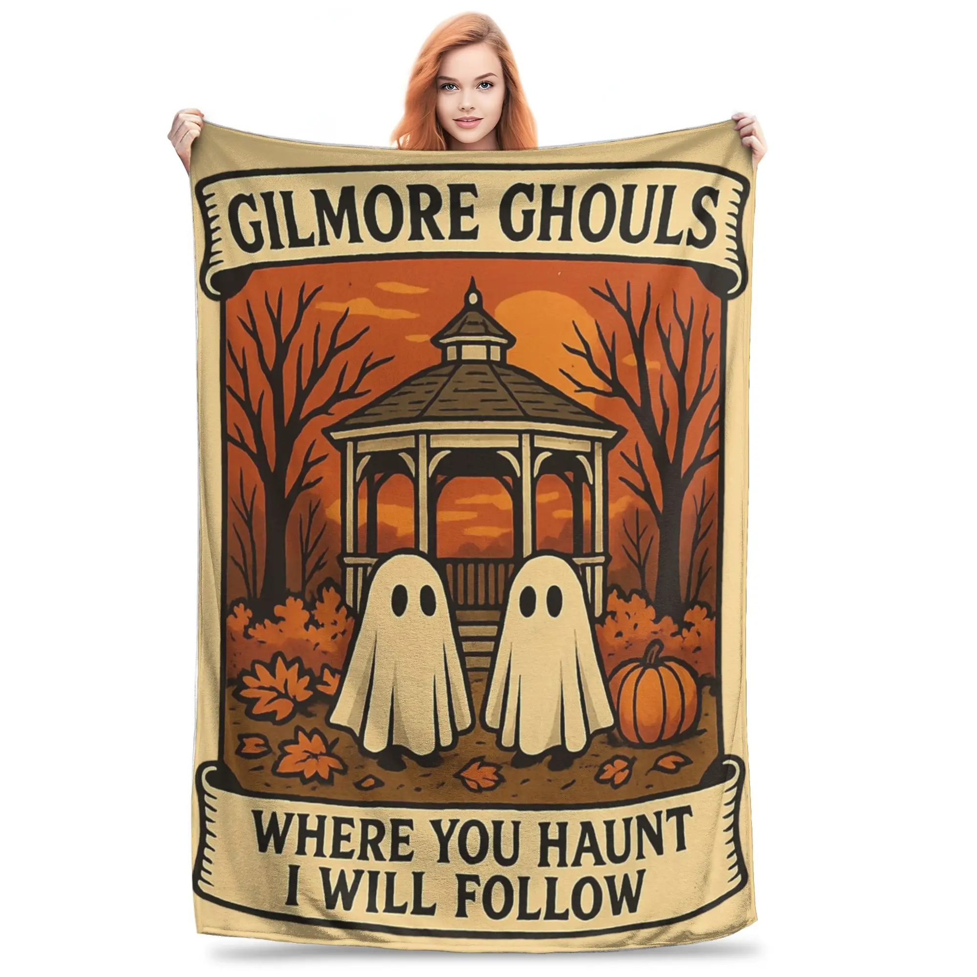 Gilmore Ghouls Where You Haunt I Will Follow Halloween Boo Throw Blanket for Couch Blanket 50x60 Inch Multiple Sizes Bedspreads