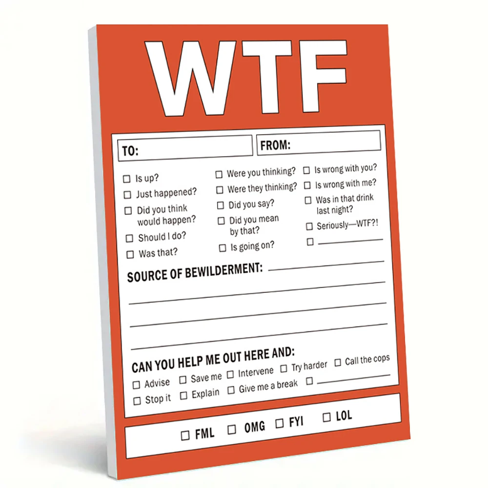 1 Pcs Wtf Work Notebook Praise Emotions and Checklist Notes 50 pages Interesting Notes Daily Plan To Do List Notebook Humorous