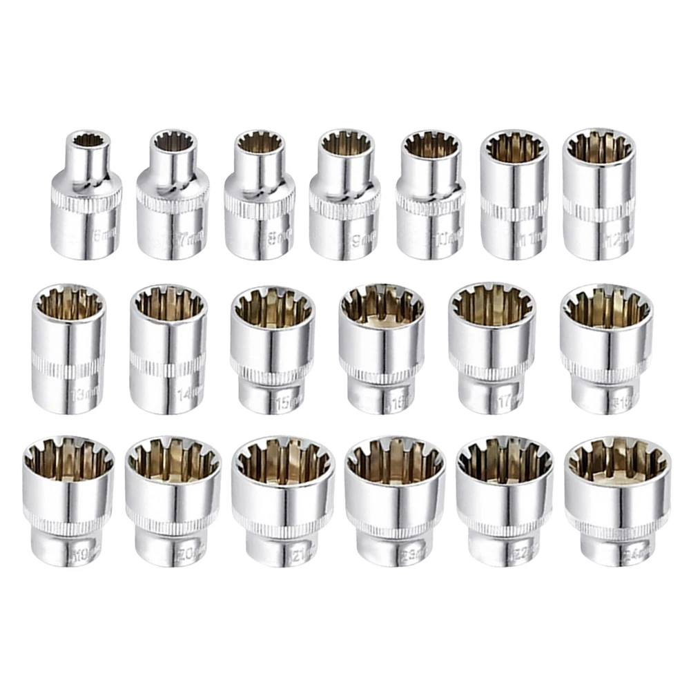 12-punktowy bit nasadowy 3/8 Square Drive Mirror Krótka głowica nasadowa do klucza grzechotkowego 6-24 mm Adapter przedłużający blokady napędu Bit nasadowy