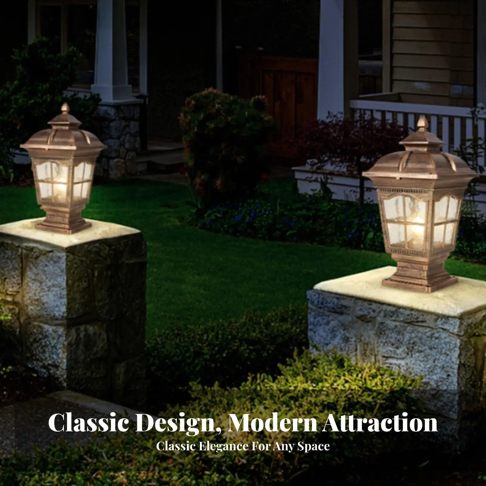 Outdoor Pillar Lamp Retro Aluminum Water Glass Lantern Outdoor Lighting for Garden Fence Post