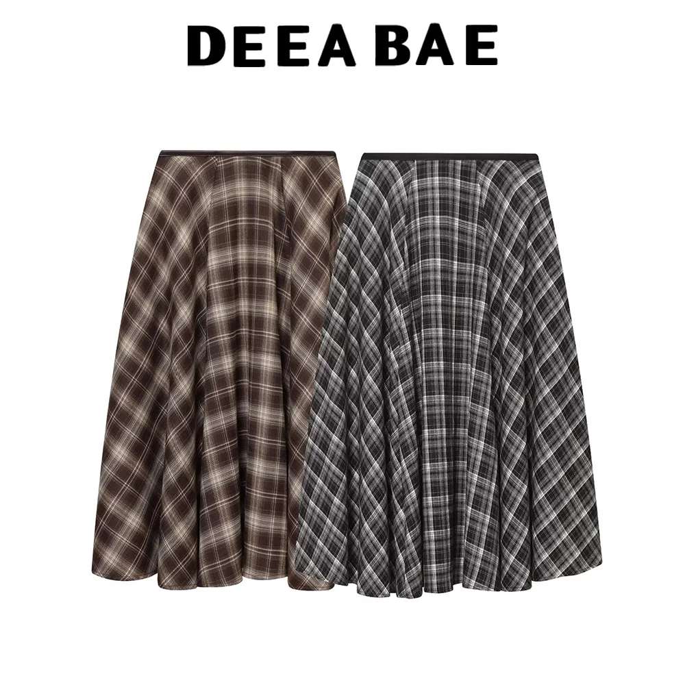 

DEEABAE Winter new women's casual versatile temperament, simple and loose plaid dress, umbrella skirt