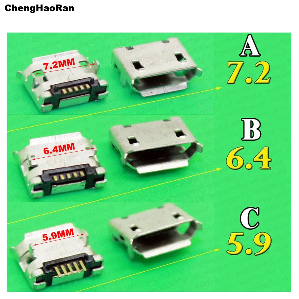 3 TYPES 5.9/6.4/7.2mm 5Pin 5P SMT Micro USB Tail Charging Connector Smartphone Mobile Phone Charging Socket 5p V8 Port