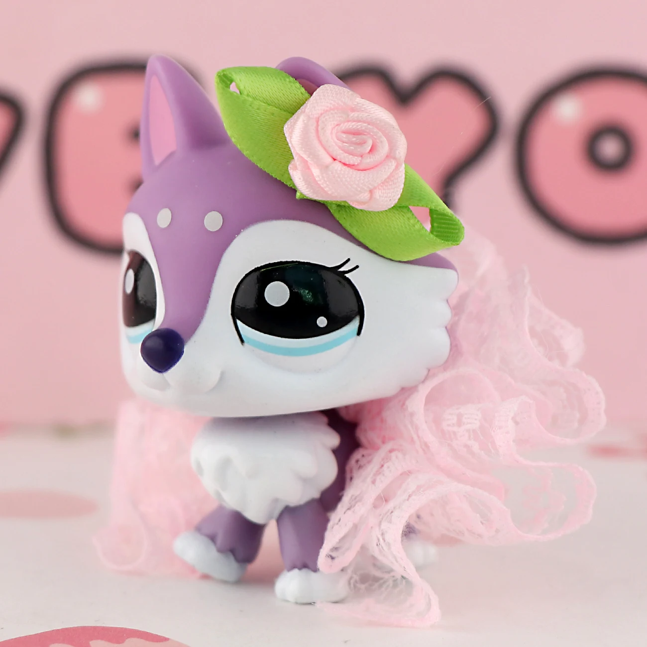 Pet Purple Husky #2110 Blue Eyes with Pink Skirt Little Flower For Toy