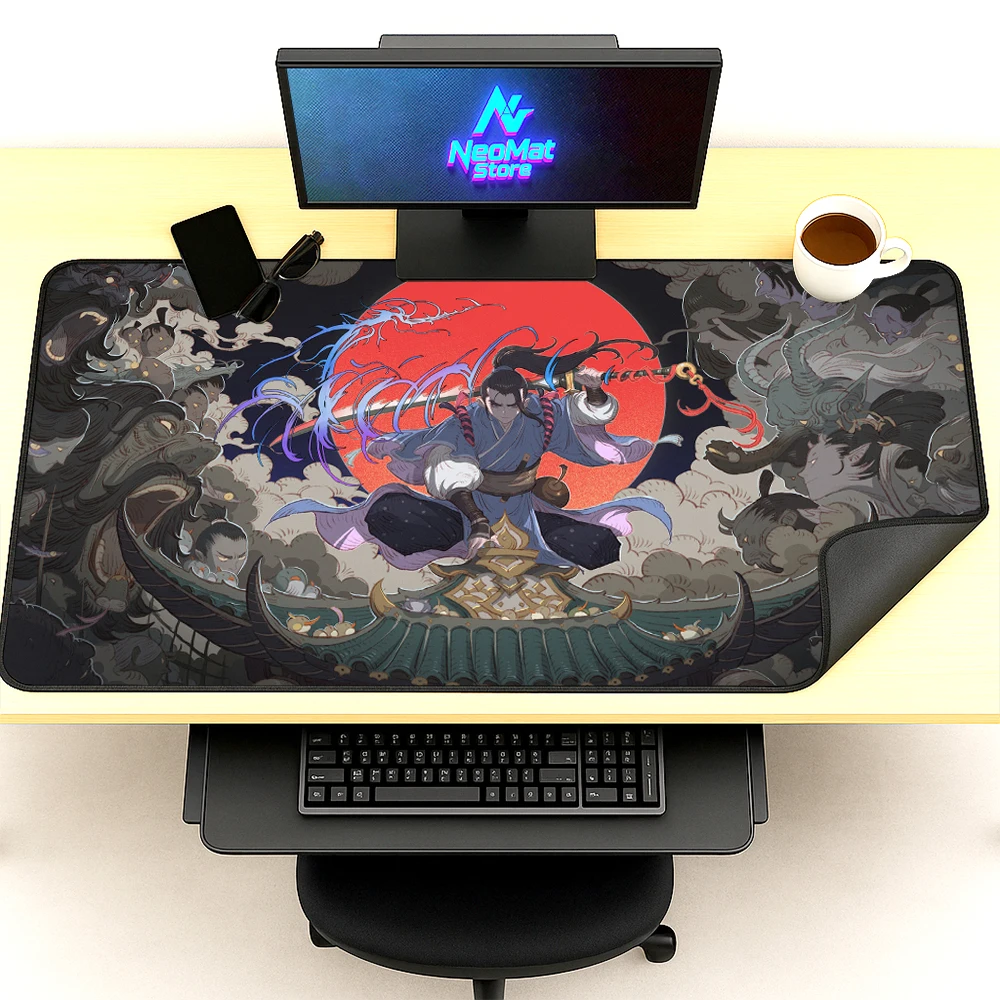 

Katana Playmats Big Anime Mousepad Samurai Large Mouse Pad 60cm Gamer Decoration Japanese Style Mause Pad Black Desk Pads Gaming