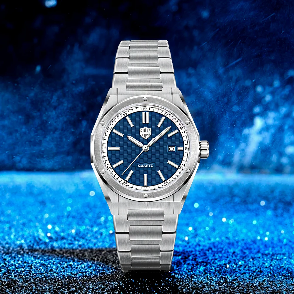 

2026 RollsTimi design lattice quartz men's watches top brand sapphire all-steel luminous men's watch calendar relógios masculino