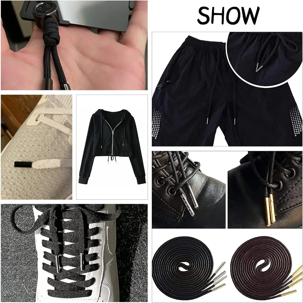 30 Sets Shoelace Aglets Screws Aglets Tips Lace Cords End Black Seamless Tip Head Replacement End for Sports Shoes Boots
