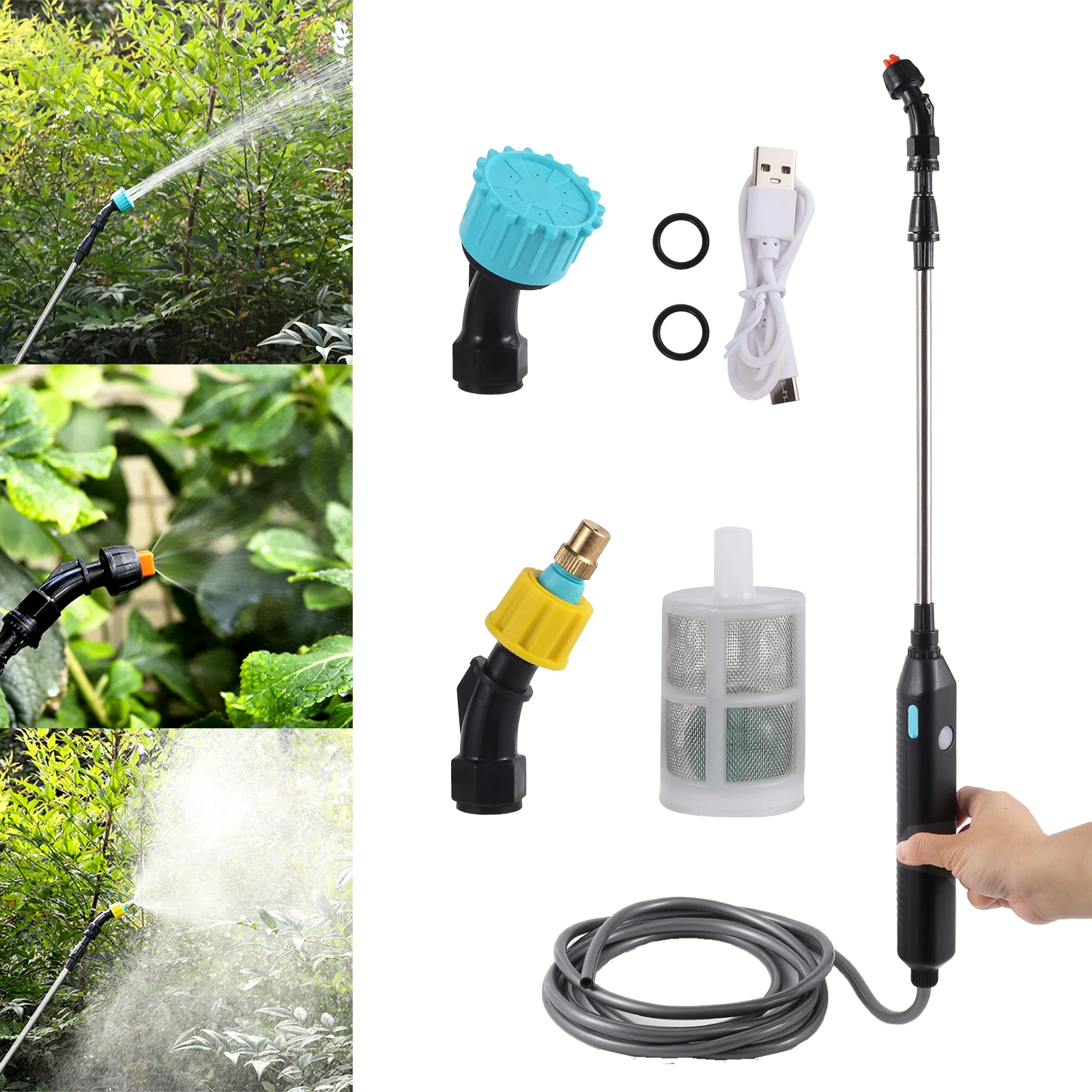 

Portable Electric Garden Sprayer Irrigation Sprinkler Water Gun USB 2400mAh Rechargeable Telescopic Handle 3 Nozzles 2/3/5M Hose